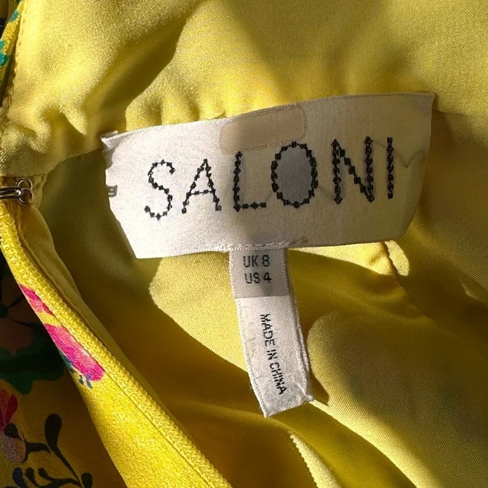 Saloni size 4 Holly ruffled trim silk floral midi dress‎ NWOT